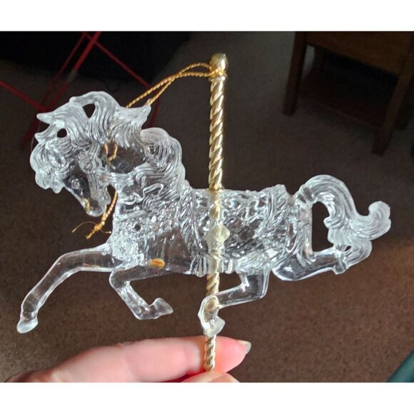 Vintage Iridescent & Clear Carousel Horse Christmas Holiday Ornaments Set Of 2 - Picture 11 of 11